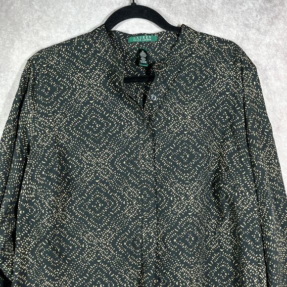 Lauren Ralph Lauren Blouse Womens 1X Black Dotted Popover Artsy‎ Mature Office - Picture 2 of 8